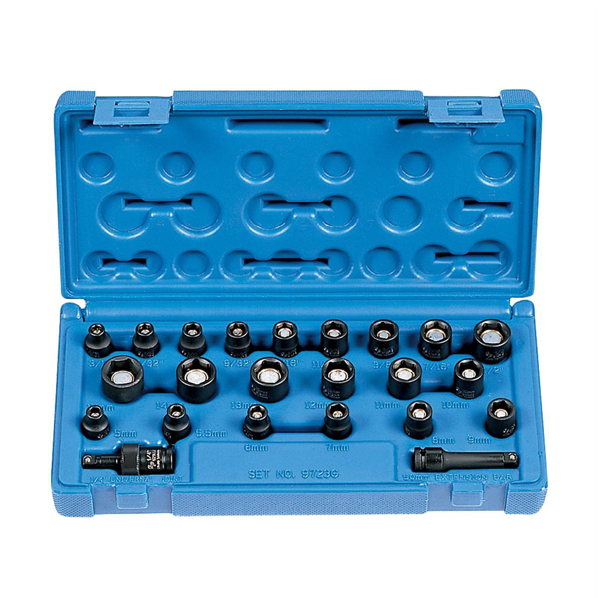 Grey Pneumatic Magnetic Impact Socket Set — 1/4in. Drive, 23-Pc., Chrome-Molybdenum Steel, Model# GRE9723G